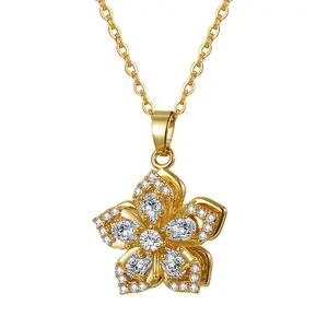 OIDEA Women's Rotating Bauhinia Flower Necklace - Gold Rhinestone Accents, 15.4"+Ext. Chain & Link Design, Summer Fashion Costume Jewelry Accessory summerwins