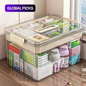 Home Medicine Storage Box with Handle Large Capacity Portable Plastic Pill Organizer Family Sundry Storage Container Durable Plastic Organizers