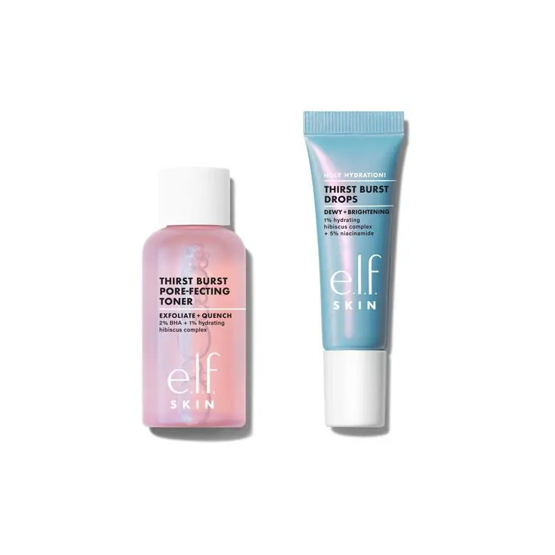 e.l.f. Thirst Burst Dew-o Kit - Travel-Size Skincare Set with Pore-Fecting Toner & Hydrating Drops for Dewy, Radiant Skin e.l.f. Thirst Burst Dew-o Kit - Travel-Size Skincare Set with Pore-Fecting Toner & Hydrating Drops for Dewy, Radiant Skin