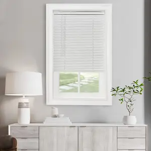 Cordless Light Filtering Mini Blind - 26 Inch Width, 64 Inch Length, 1" Slat Size - Pearl White - Cordless GII Morningstar Horizontal Windows Blinds for Interior by Achim Home Decor