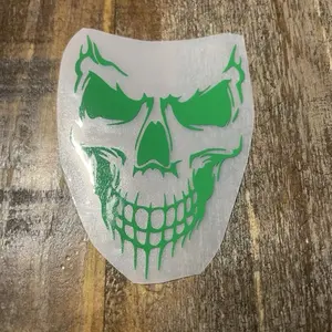 Skull Decal - 3"x3" Permanent Green Vinyl Sticker for Car, Truck, Motorcycle Helmet