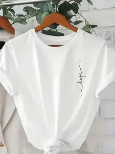 Women'S Elegant White T-Shirt Minimalist Everyday Essential Top Non-Stretch Fabric Shirt for Casual/Formal Outfits All-Season Wardrobe Staple Ladies T-Shirts Summer Outfit Geometric Print Smooth Texture Versatile Blouse Fashion Lovers Office Attire