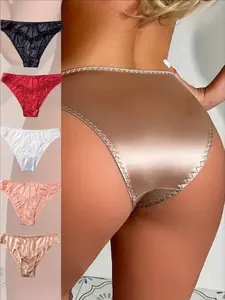 5/10PCS Women's Smooth Satin Sexy Lace Trim Panties Seamless Stritching Comfy And Breathable Soft Briefs Elegent Style Underwear
