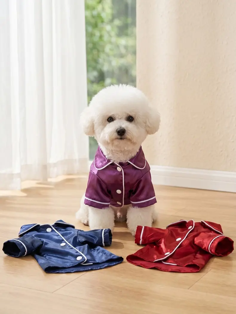 Dog & Cat 1-Piece Soft Fabric Solid Colors Sleepwear, Small-Medium Pet Pajamas, Pet Supplies Clothing