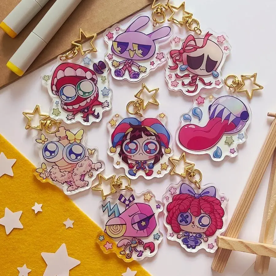 TADC Acrylic Keychains - Amazing Digital Circus Pomni, Jax, Kinger, Caine, Ragatha, Gangle, Zooble, Bubble Kawaii Charms - Unique Keychains for Bags and Keys, Durable, Lightweight and Perfect for Personal Style, Collecting and Gifting