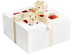 24pcs Cake Boxes with Window, White Bakery Boxes, Cookie Dessert Boxes, Pastry Box, Square Cardboard Cake Box for Cake, Birthday Party, Donuts, Wedding