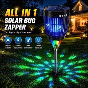 All in 1 Solar Bug Zapper Outdoor, Flame & Projection Mode, Auto/Manual Modes, 4200V Electric Mosquito Killer with Light, IPX5 Waterproof Rechargeable Fly Insect Trap for Patio Garden Camping Yard RV