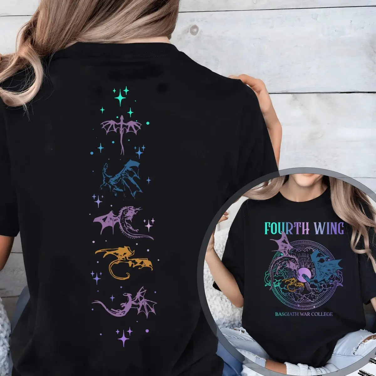 Vintage Basgiath War College 2 Sided Shirt, Fourth Wing Tshirt, Dragon Rider, Violet Sorrengail Xaden Riorson Sweatshirt, Fantasy Bookish Tee, Unisex Sweater Pullover Tee