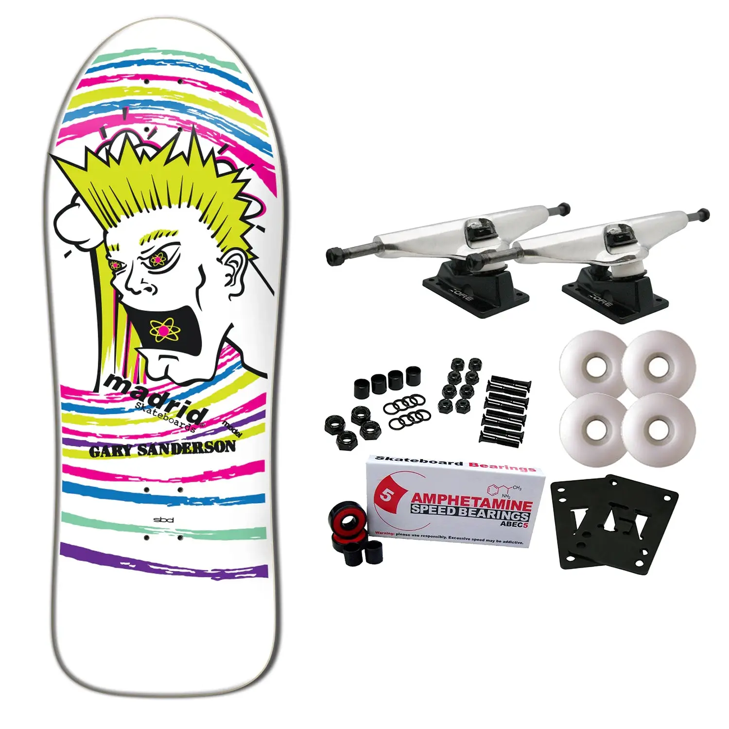 Madrid Skateboard Complete Gary Sanderson Atomic Man Reissue White 10.62" x 30.25"