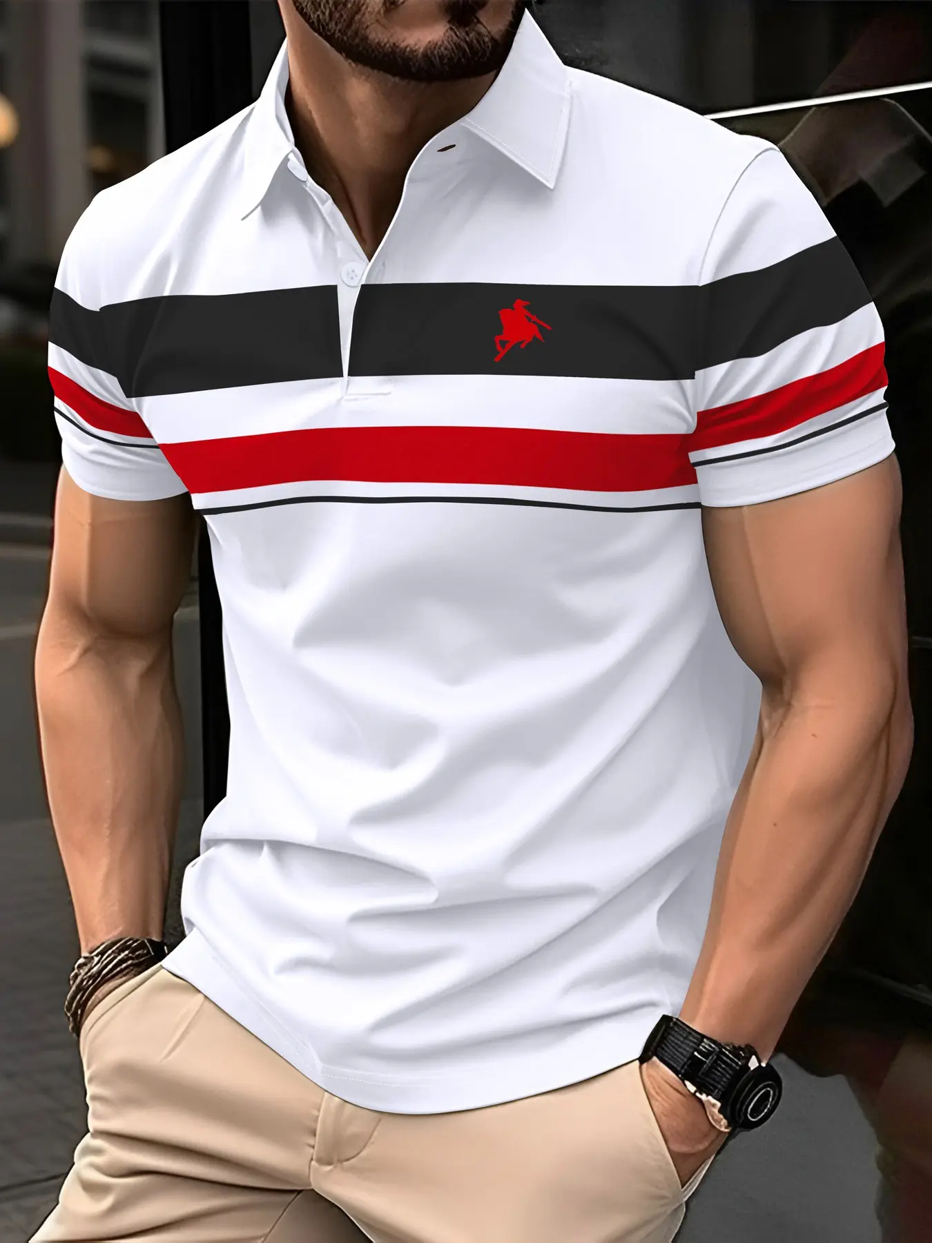 Men's Polo Shirt Polo Style Short Sleeve, Colorblock Casual Knight Print, Fitted Summer Fashion, Daily Wear, Commuter Men's Shirt, Birthday Gift, Collared Polo Shirts, Summer Polos