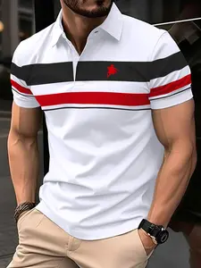 Men's Polo Shirt Short Sleeve, Colorblock Casual Knight Print, Fitted Summer Fashion, Daily Wear, Commuter Men's Shirt, Birthday Gift, Menswear