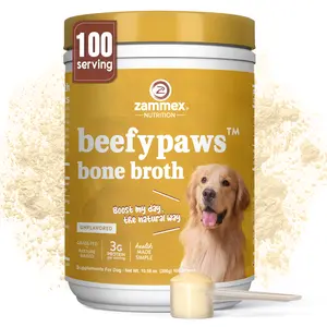 Zammex BeefyPaws Bone Broth Powder for Dogs & Cats, 300g Grass-Fed Protein Powder, USA-Made, Pet Supplements for Fur, Joint, Gut & Immunity Health