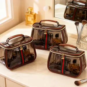 Buy 2 Get 1 Free | Vintage Wide Handle Makeup Bag - Large Capacity Waterproof Transparent Cosmetic Toiletry Organizer, Perfect Gift for Women