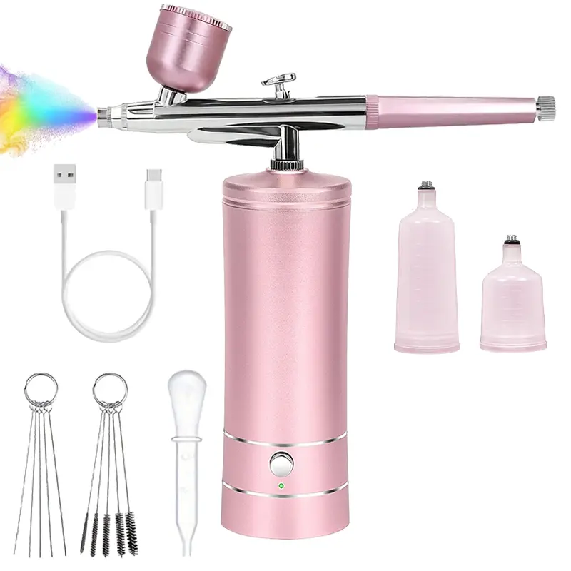 Cordless Portable Airbrush Nail Kit，Portable Mini Air Compressor Kit, 0.3mm Nano Mist Sprayer, USB Powered Air Brush Gun for Nail Art, Tattoo, Makeup, Crafts with Rechargeable Lithium Battery, 950 mAh