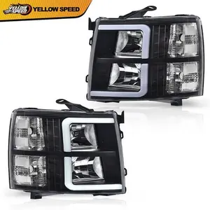 Fit For 07-13 Chevy Silverado 1500 2500 LED Bar Tube Black Headlights