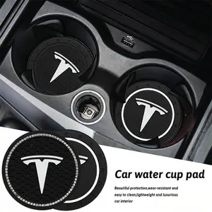2Pcs Silicone Car Coaster Mat Water Cup Cushion Auto Anti Slip Pad Interior Decoration Accessories For Tesla Model 3 Model S Model X Model Y Cybertruck Roadster