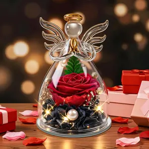 Preserved Rose Birthday Gifts for Mom Women,  Forever  for Delivery Real Red Rose in Glass Angel Figurine, Eternal  Gifts for Grandma Wife Girlfriend Sister, 4.3-Inch