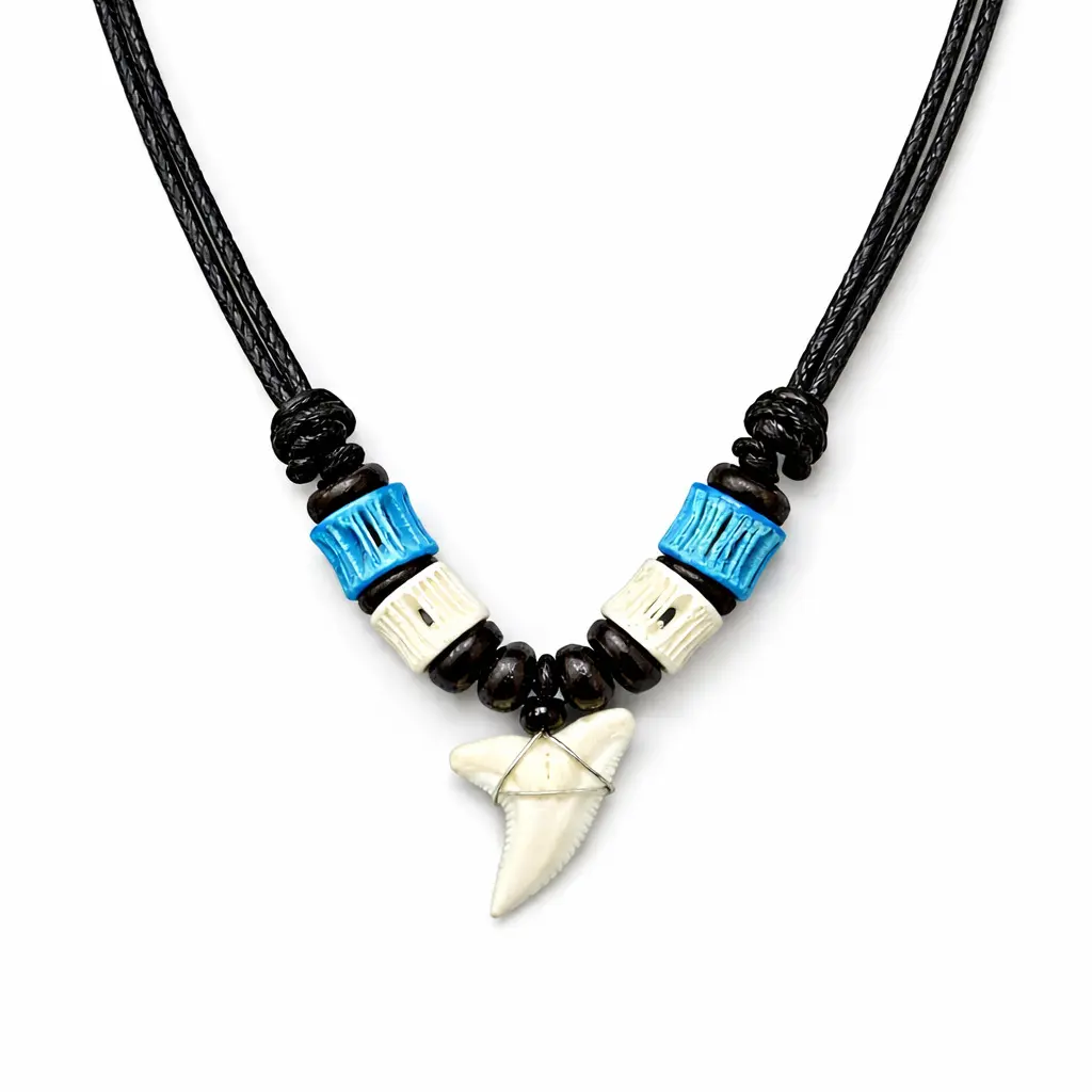 Real Shark Tooth Necklace Adjustable Coastal Unisex with Orange or Blue Beads for Beach Lovers Surfers and Coastal Fashion