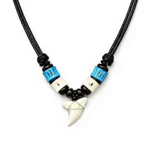 Real Shark Tooth Necklace Adjustable Coastal Unisex with Orange or Blue Beads for Beach Lovers Surfers and Coastal Fashion