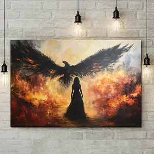 1pc Morrigan and Fallen Warrior Canvas Art Print, Pine Wood Frame Celtic Mythology Wall Decor, Ready to Hang in Living Room, Bedroom, Office