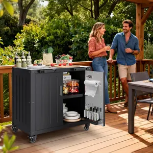 GAOMON Grill Table, Outdoor Grill Cart with Storage Cabinet, Movable Outdoor BBQ Grilling Table, Made Entirely of Stainless Steel, Outdoor Grilling Station for Kitchen Prep, Lawn & Garden