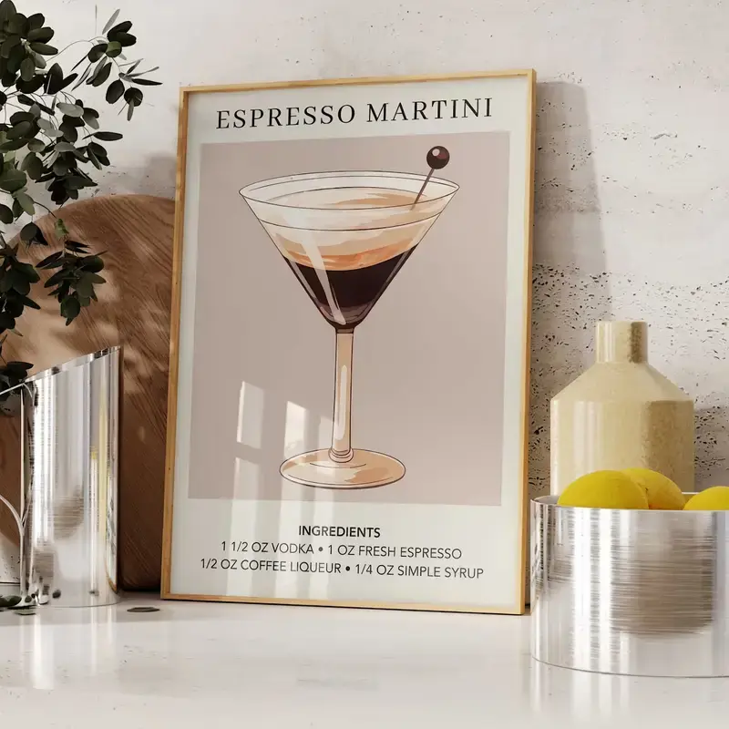 Chic Espresso Martini Recipe  Wall Art -  Cocktail Poster for Bar Cart & Living Room Decor