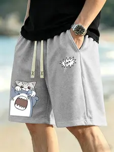 Men's Fashion Drawstring Shorts, Regular Fit, Funny Cat Scratch Shark Print, Comfortable and Stylish for Casual and Sports Activities