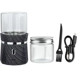 CAPTAIN Unique Electric Grinder, Small Spice Grinder Electric Grinders Mini Size 2x3.5inches with 2pcs 1.7oz/50ml Glass Jar Jar Portable Grinders Rechargeable Automatic Grinder