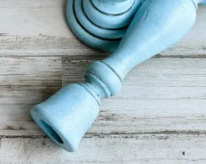 Coastal light blue wooden candlesticks