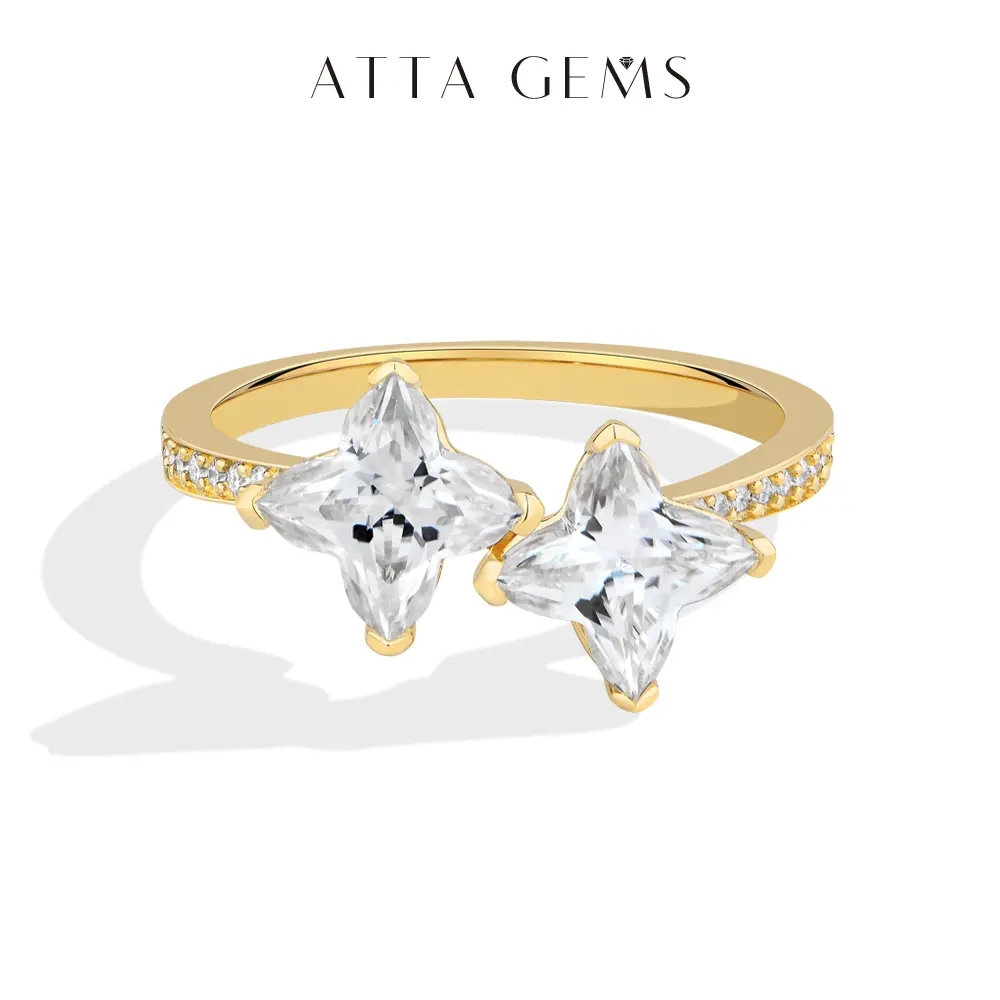 ATTAGEMS 6*6mm 2CT Four Leaf Clover Cut D Color vvs1 Lab-Created Moissanite Ring for Women 925 Sterling Silver Ring Engagement Anniversary Fine Jewelry Lucky Gift SpringStatements R387, Engagement Rings, 6X6mm summerwins