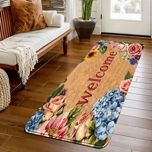 1pc Faux-Cashmere 100% Polyester Solid WELCOME Wreath-Accent ACCENT RUG, living/washroom flex lay, light absorb slip-safe, cozy wreath glow-up space, machine-wash refresh