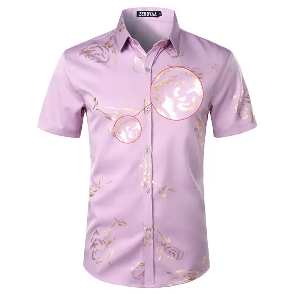 ZEROYAA Mens Hipster Gold Rose Printed Slim Fit Short Sleeve Button Down Dress Shirts - TikTok Shop ZEROYAA Mens Hipster Gold Rose Printed Slim Fit Short Sleeve Button Down Dress Shirts - TikTok Shop