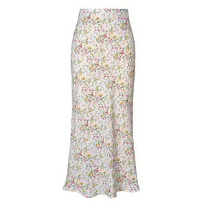 Women's Floral Satin Mermaid Maxi Skirt High Waist Bodycon Long Skirt