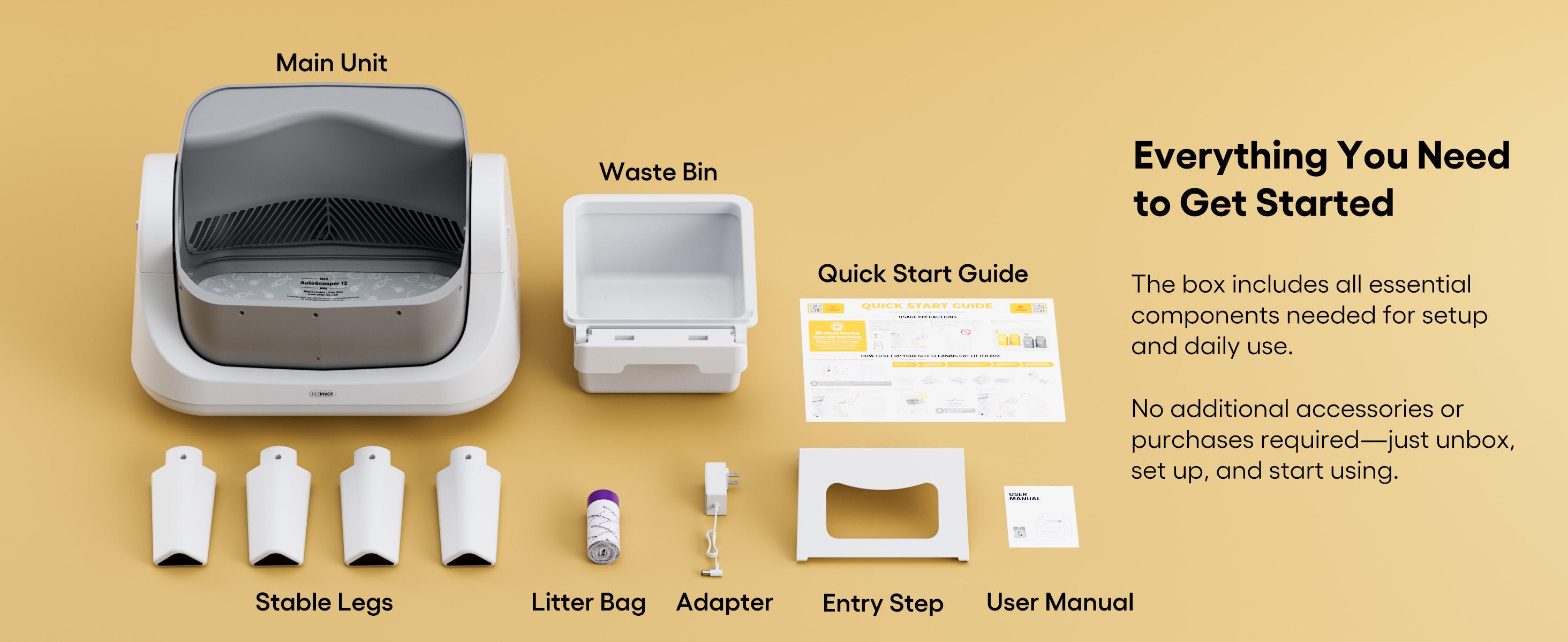 PetPivot AutoScooper 12 Open-Top Self-Cleaning Cat Litter Box – Sealed Waste Drawer, Includes Trash Bags & Entry Step