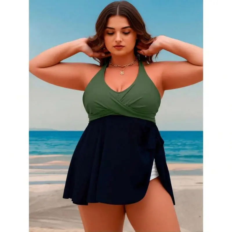 Women's 2026 New Plus Size Tankini Swimsuit - 2-Piece Sleeveless Swimwear with Full-Lined Top, Tummy Control Swim Dress & Shorts, UPF 50+, Swimsuit for Beach
