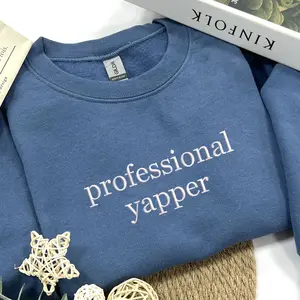 Professional Yapper Embroidered Sweatshirt - Casual Long Sleeve Crewneck Pullover, Pro Yapper Mom Gift, Women's Letter Print Sweatshirt for Daily Wear
