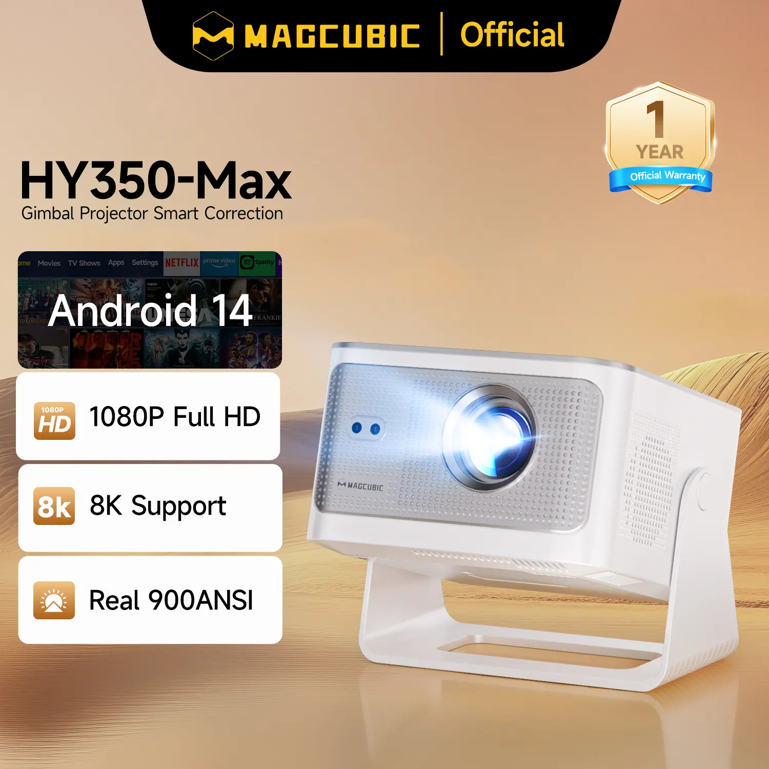 Magcubic 900ANSI Auto Focus HY350MAX Projector 8K Decode Android 14 Allwinner H726 Built-in 15W HiFi Speaker Dual WiFi6 BT5.4 Native 1080P Portable Smart Home Cinema Movie Night Gift Projectors For Bedroom #TechVibes