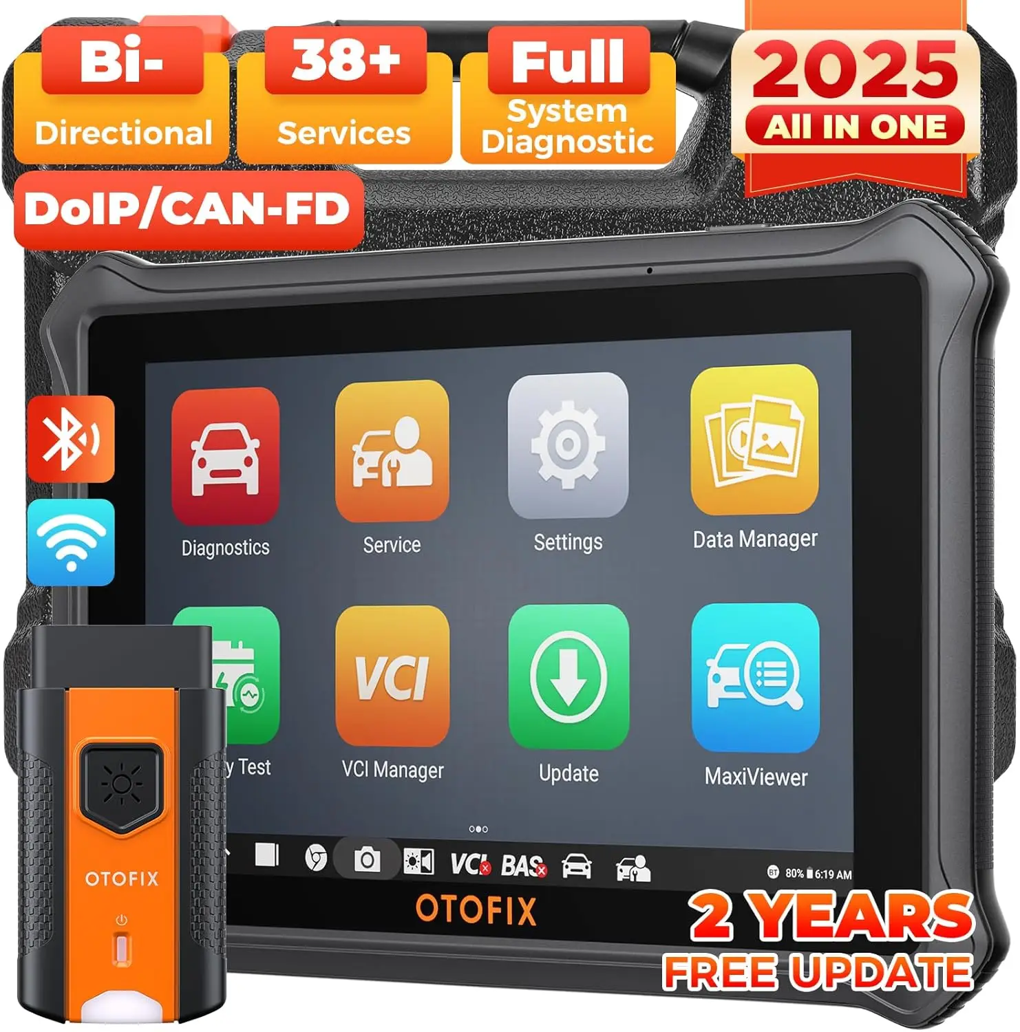 OTOFIX D1 Lite Bidirectional Scan Tool, Bluetooth OBD2 Scanner Diagnostic Tool, 2 Years Free Update, 38+ Services, CANFD & DoIP Protocols, All System