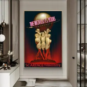 The World Is Yours Scarface Retro Trippy Painting Canvas Wall Art Picture Decoration Home