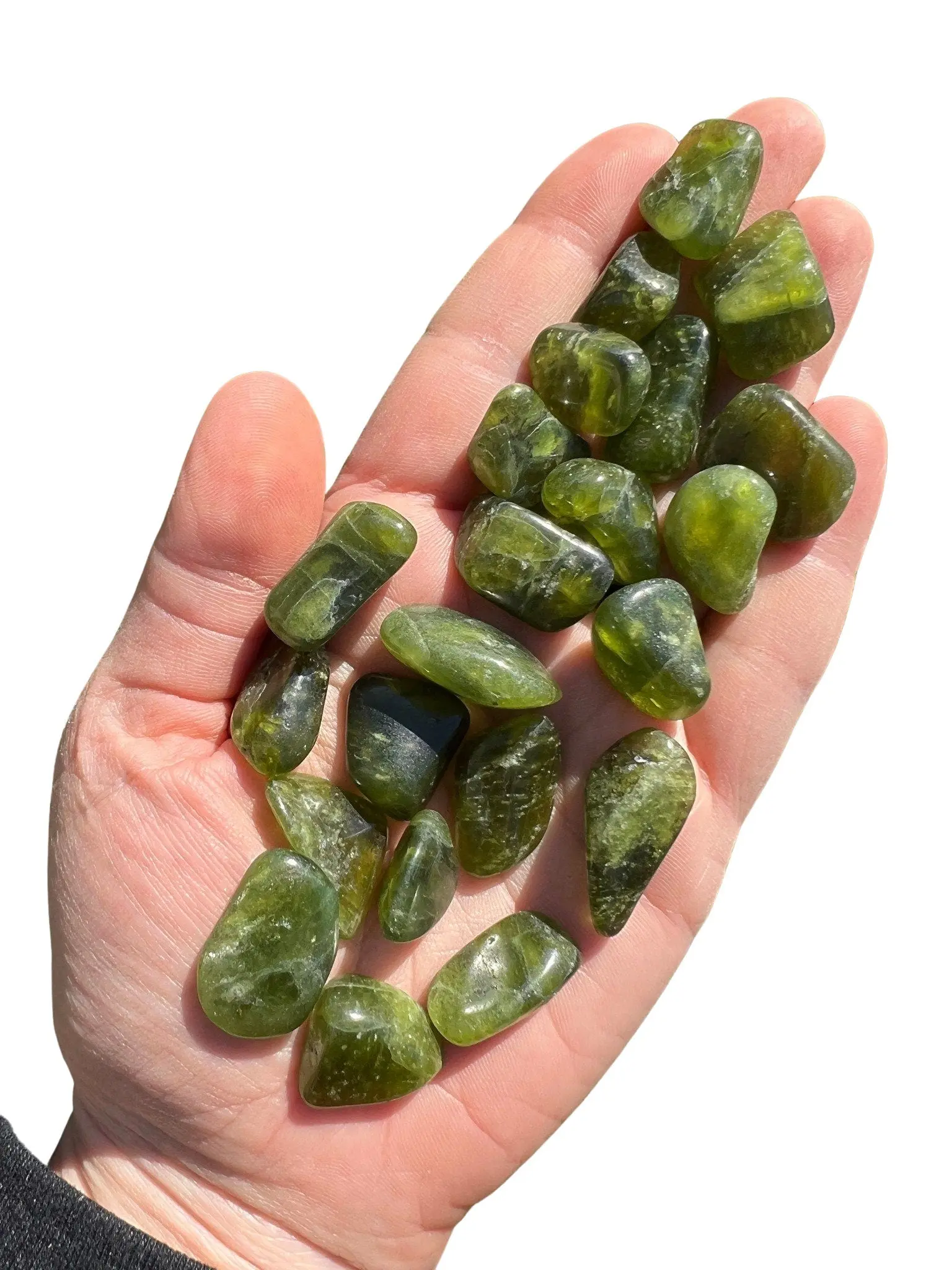 New Moon Beginnings Vesuvianite Tumbled Stone - Green Color, Round Shape, Natural Finish