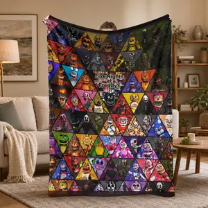 Five Nights At Freddy's Flannel Blanket, FNAF Characters Print, Cozy Soft Warm Lightweight Throw for Adults and Kids, Home, Bedroom, Living Room, Sofa, Office, Travel, Camping, Sleepovers, Halloween Gift