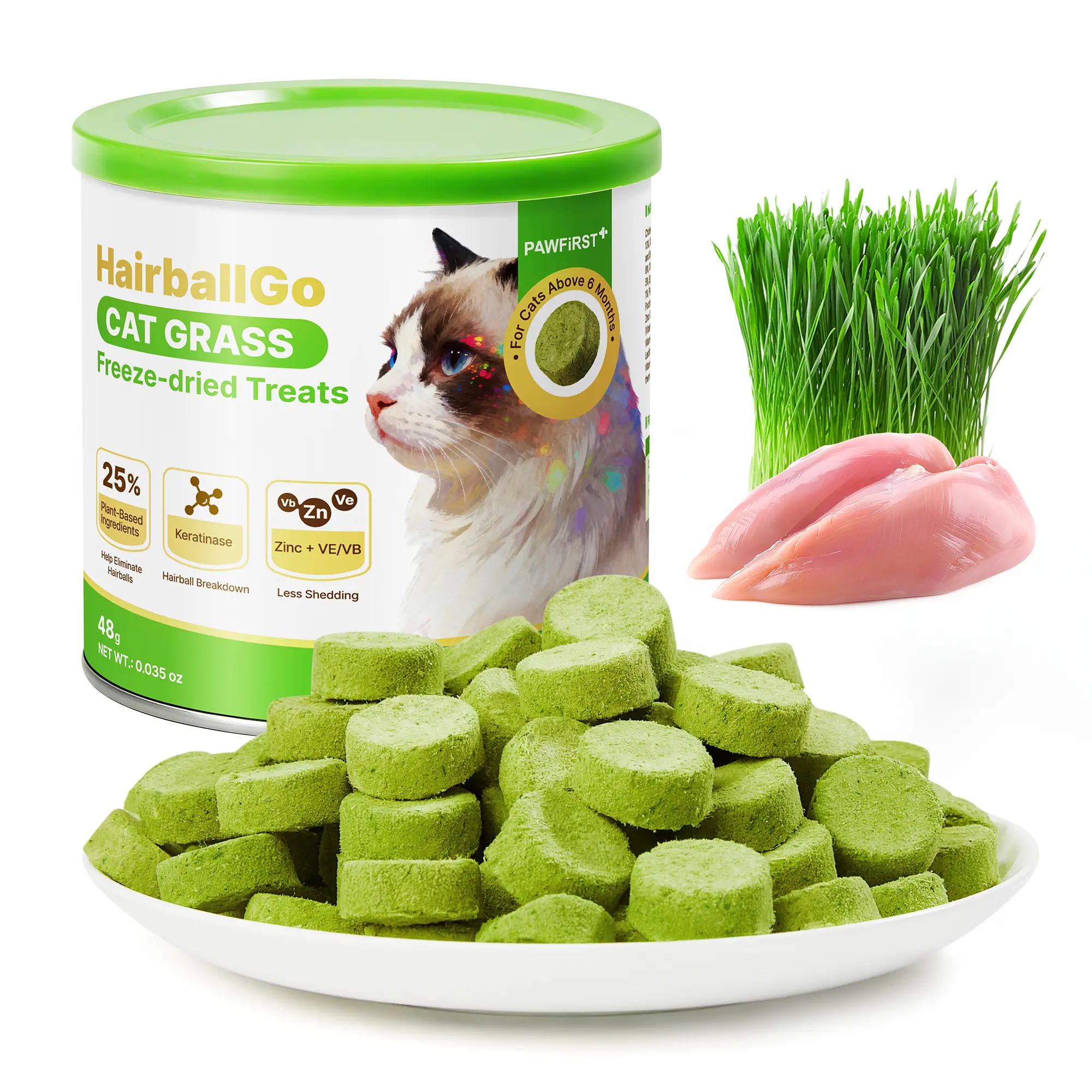 PawFirst Freeze-Dried Cat Grass Treats for Hairball Control & Digestive Health – Chicken with Natural Barley Grass & Plant Fiber, Grain-Free Crunchy Chew Treats for Indoor Cats & Kittens #SummerVibes #petlovers