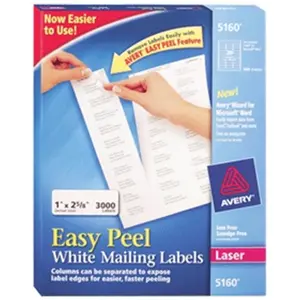 Avery Laser Mailing Labels for Laser Printers White 1x2 5 8 Box 5160 - 3000 each