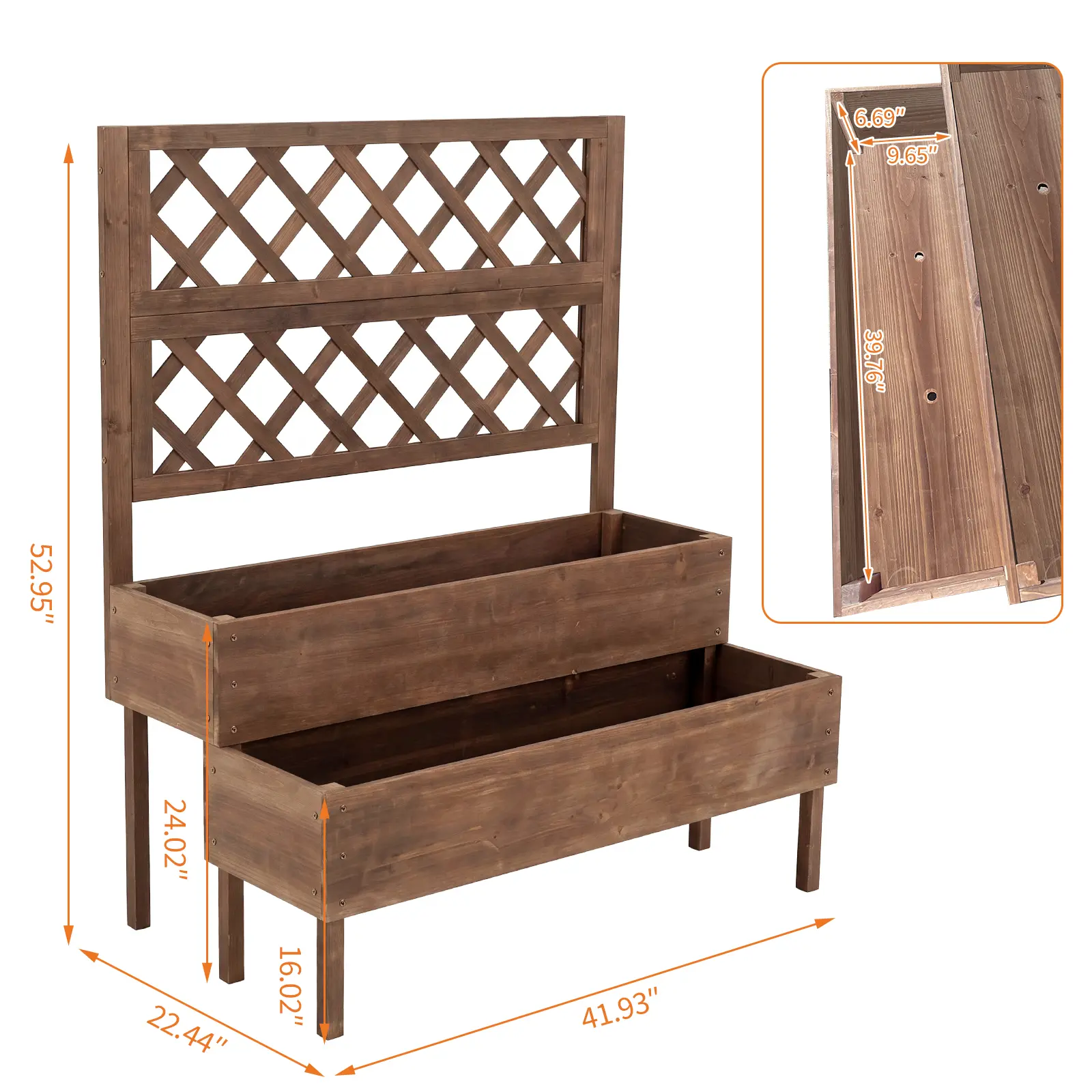 2-Tier Raised Wooden Garden Bed with Trellis – Elevated Planter Box with Legs and Drainage Holes, Ergonomic Vertical Flower Box for Outdoor, Patio, Balcony, Backyard – Perfect for Climbing Plants and Herbs – Brown