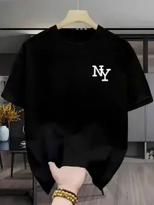 Y2K Aesthetic Men'S Printed T-Shirt, Retro Print, Loose Casual Top, Breathable Casual Versatile Round Neck Short Sleeved Daily Commuting Trendy Top, Essential for Summer Street Trends