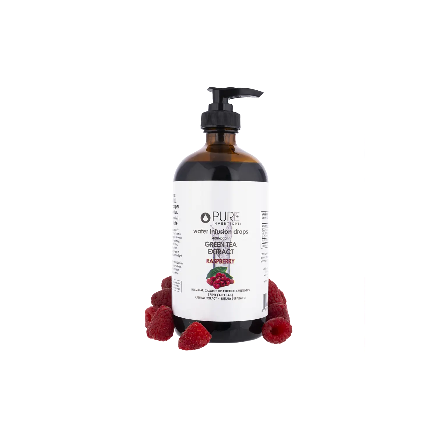 Pure Inventions Premium Green Tea Raspberry Premium Water Infusion Drops – Refreshing & Delicious – No Sugar, Calories, or Artificial Sweeteners – 16oz
