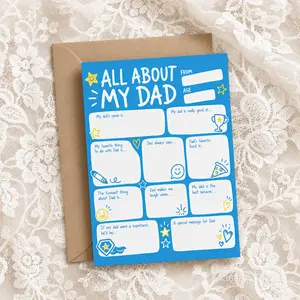 All About My Dad Father’s Day Card, Fun Kids Fill In The Blank Activity Card For Dad, Cute Daddy Questionnaire Gift, Personalized Father Keepsake Card -DPCLICK