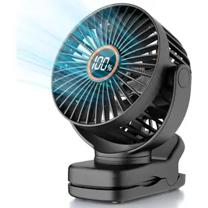 Mini Clip on Fan,  Operated Desk Fan, Digital display,3 Speeds Adjustable, Bidirectional 360 ? Adjustable, Super  Wind, Portable Fan for Home Office  Camping Black