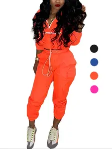 Women's Solid Two-piece Set, Casual Half Zip Funnel Neck Loose Jacket & Drawstring Jogger Cargo Pants Set, Ladies Spring & Fall Clothes