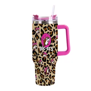 Buc-ee's Leopard Print 40oz Tumbler, Pink Travel Coffee Cup, Stainless Steel Water Bottle, Cute Beaver Tumbler, Gift for Her, Cute Beaver Merch, Road Trip Tumbler Gift, Kitchen Drinkware